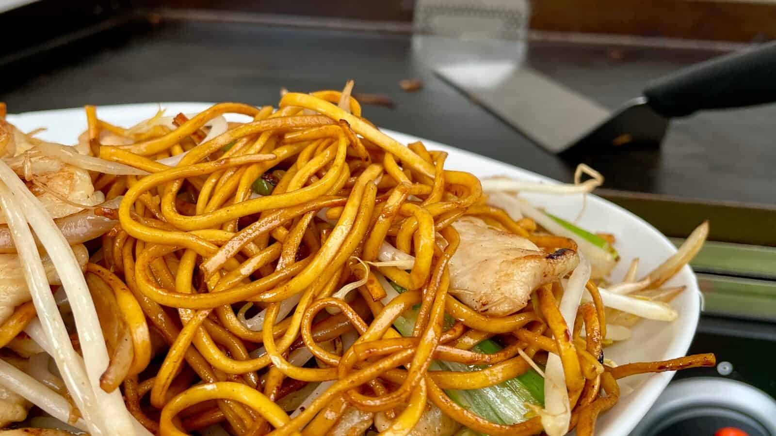 Chow mein on the Blackstone griddle